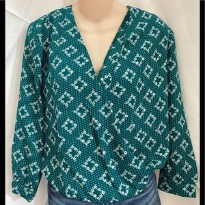 NWTs: Green & White Floral / Polka Dot Blouse
